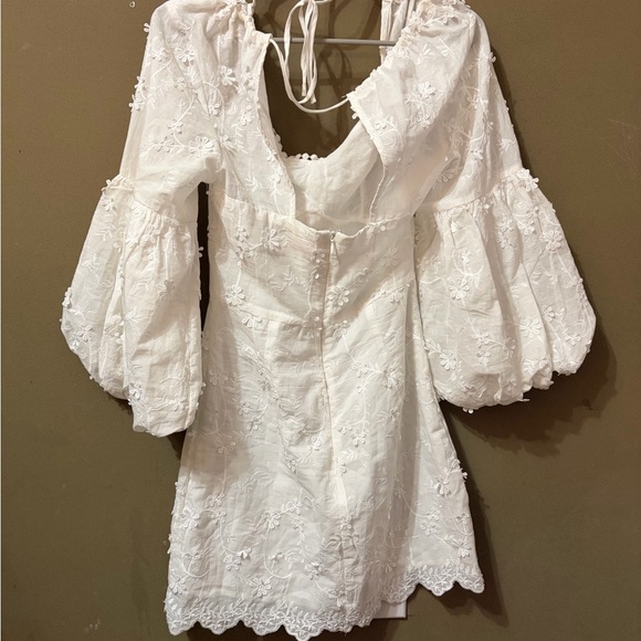Showpo White Embroidered Mini Dress with Puff Sleeves - Picture 2 of 5